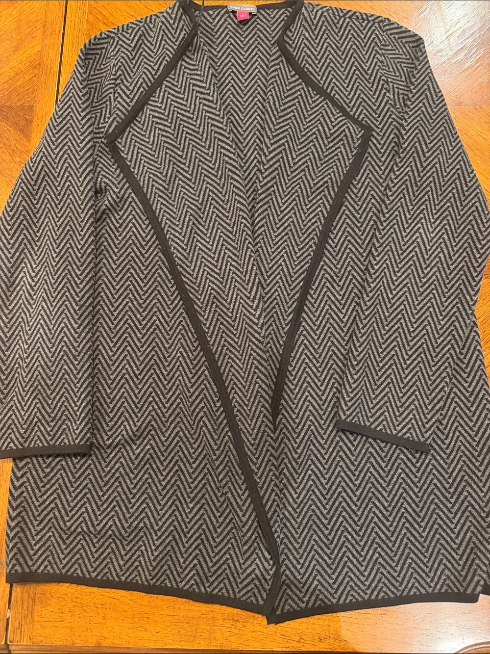 Vince Camuto Black and Gray Chevron Sweater Cardigan